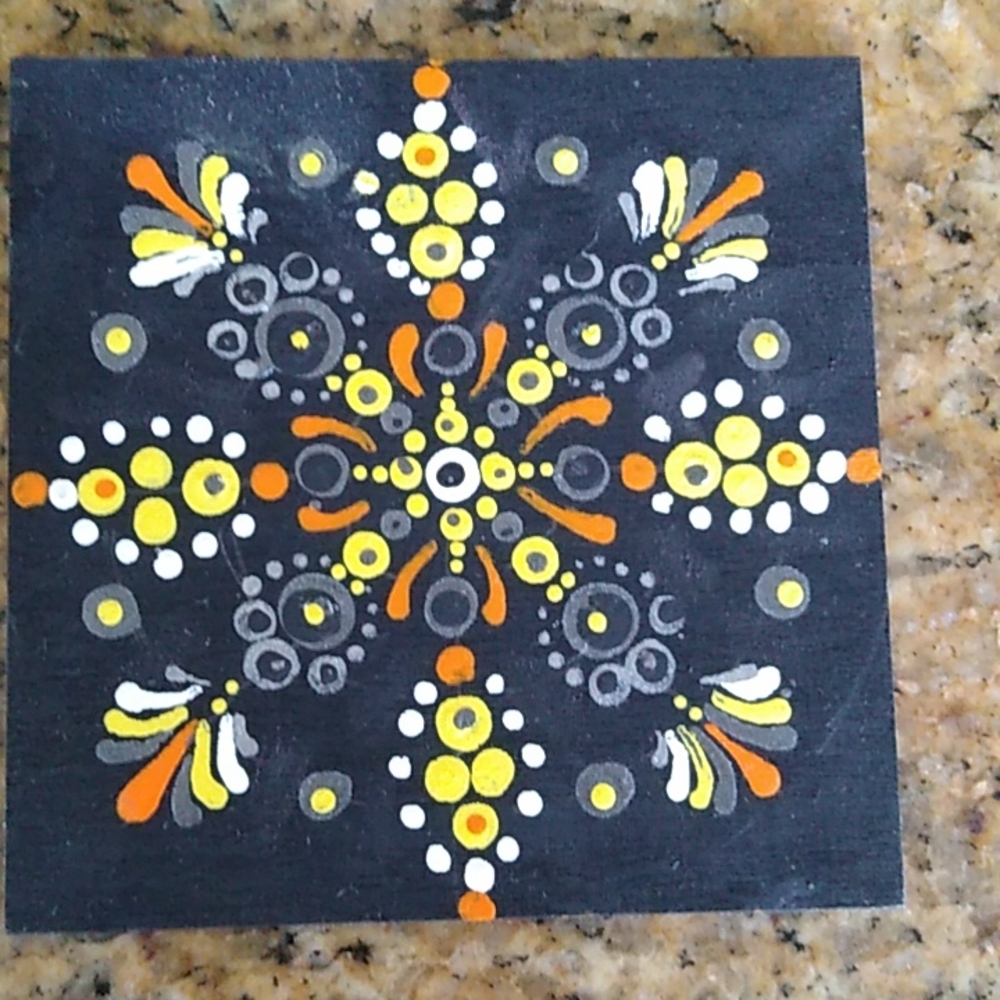 Hand Painted Mandala 4"x4" wood square